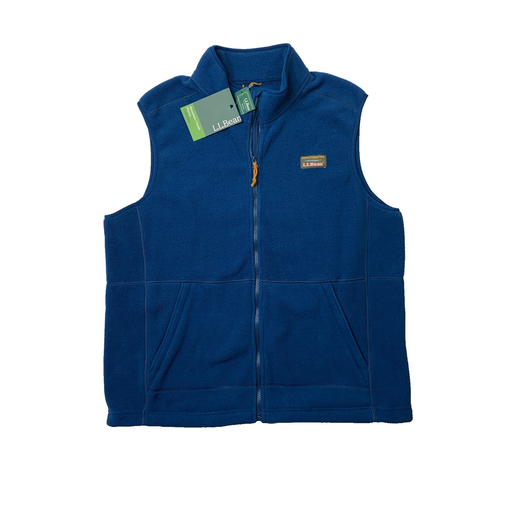 LL Bean Vest Mens XL Marine Blue Mountain Classic Fleece Full Zip Hiking Walking